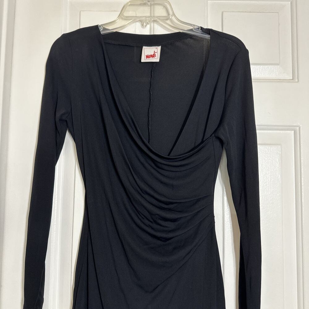 VTG Mondi Black Asymmetrical Tiered L/S Bodycon Mini Dress Cocktail Chic Glam S